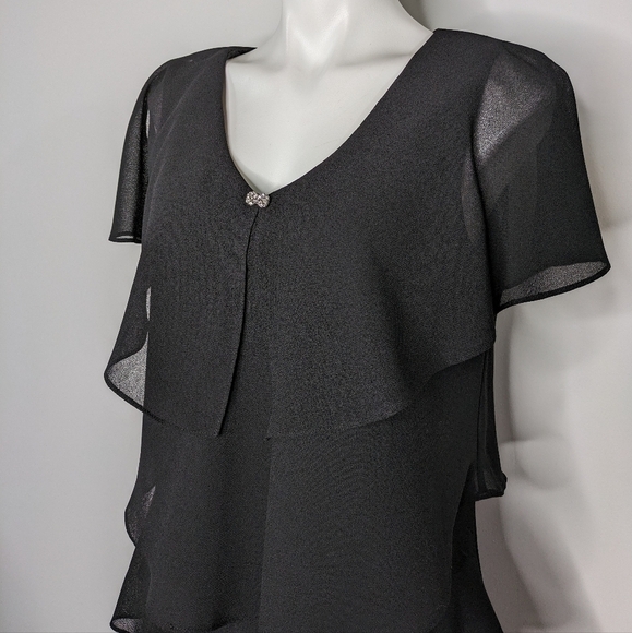 Vintage Patra black layered ruffle short sleeve dress 12 - Picture 3 of 9